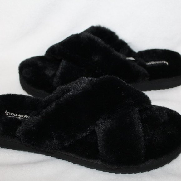UGG KOOLABURRA BLACK‎ FUR SLIPPER SANDALS NEW! - Picture 6 of 7